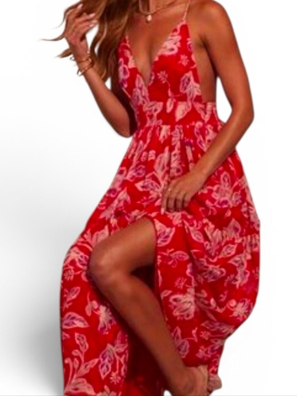 VICI Red Lisette Lace Back Maxi Dress - Small